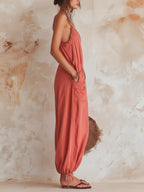 Frayed-Edge Utility Balloon Leg Denim Jumpsuit