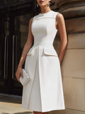 Structured Sleeveless Flap Pocket Midi Dress