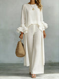 Casual Linen And Cotton Top And Pants Two-piece Set