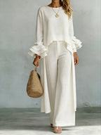 Casual Linen And Cotton Top And Pants Two-piece Set