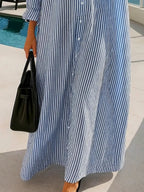 Women's Retro Striped Art Casual Vacation Cotton Linen Maxi Dress