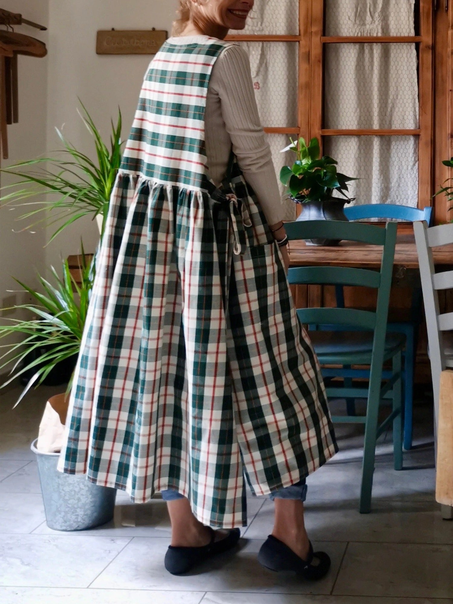 Green Tartan Cotton Apron