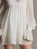 Vintage Cold-Shoulder Chiffon Mini Dress With Lace Trim