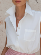 High-Waist Pleated Wide-Leg Pants & Sleeveless Shirt Co-Ord Set
