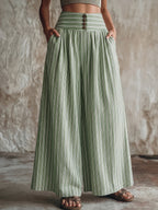 Casual & Cozy Striped High-waisted Cotton-linen Wide-leg Pants