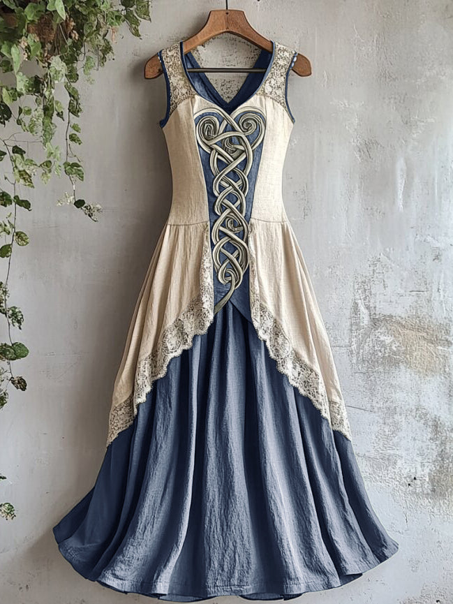 Viking Tribal Celtic Knot Art Lace Linen Tank Dress