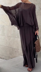Sheer Ruffle Top & Pleated Maxi Skirt Co‐Ord Set