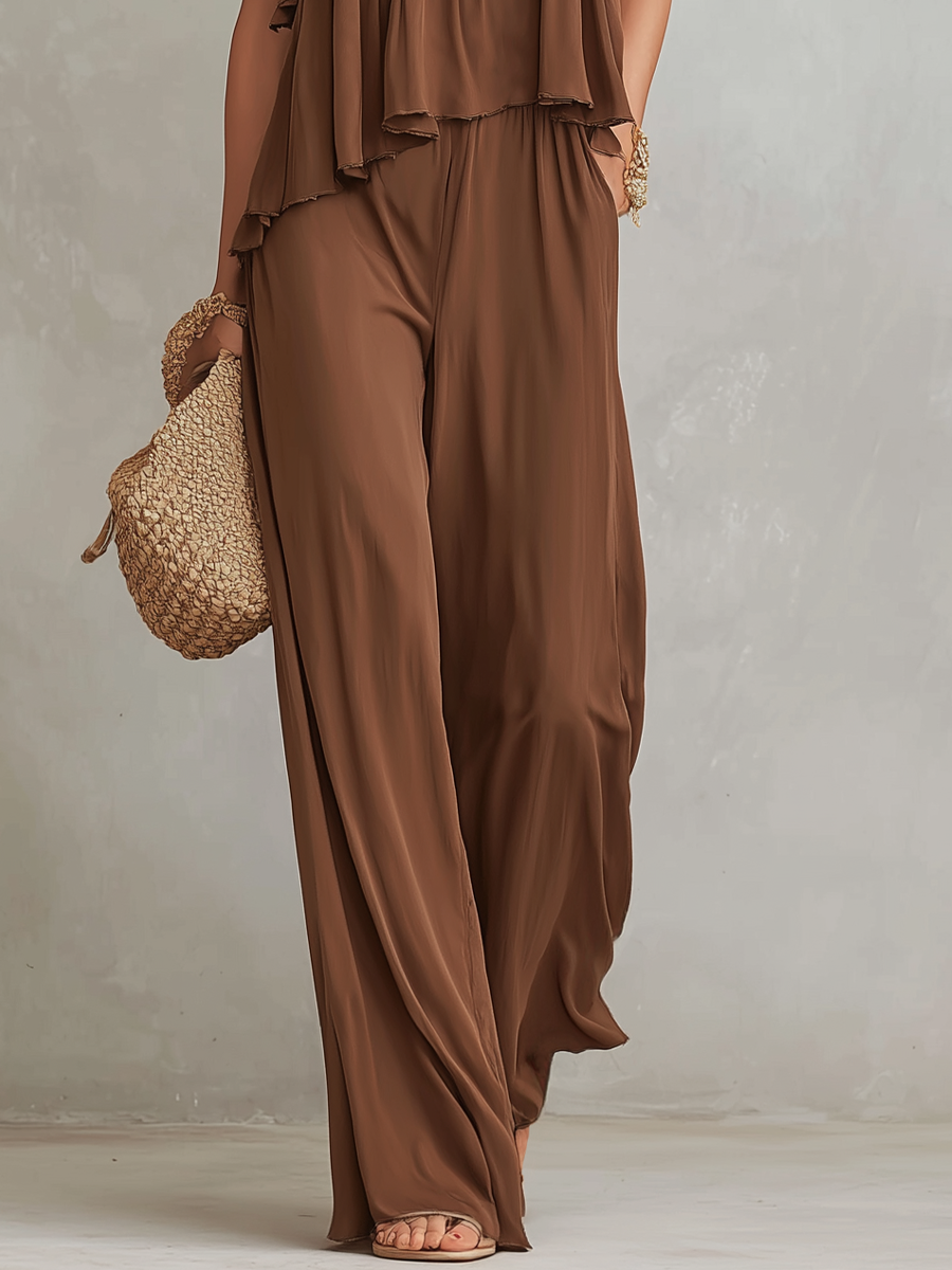 Relaxed Layered Camisole Wide-Leg Pants Set
