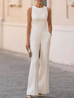 Elegant Cape-Style Blazer And Sleeveless Wide-Leg Jumpsuit Two-piece Set