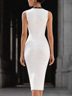 Contrast Trim V-Neck Bodycon Midi Dress