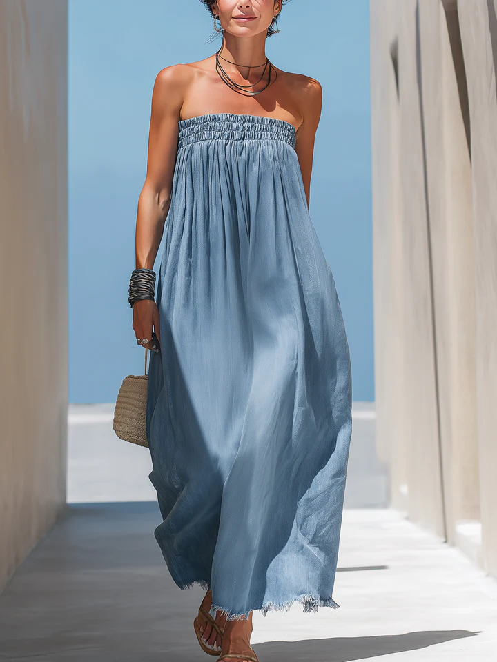 Casual Vacation Strapless Denim Dress