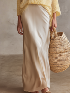 Relaxed Textured Knit Top & Satin Dress Set