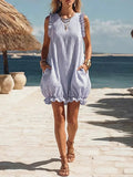 Women's Retro Striped Art Casual Ruffled Stylish Cotton Vacation Dress