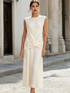 Draped Twist Front Sleeveless Midi Dress