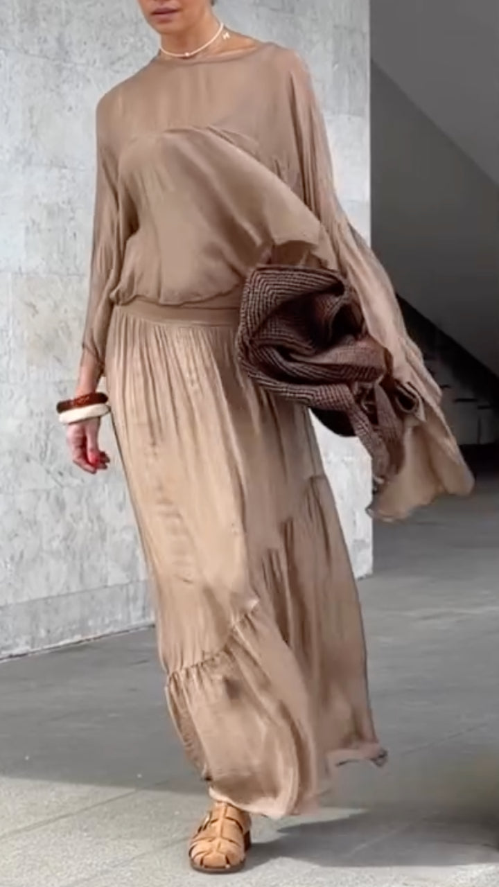Sheer Ruffle Top & Pleated Maxi Skirt Co‐Ord Set