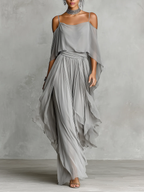Flowy Off-shoulder Blouse And Skirt Two-piece Set