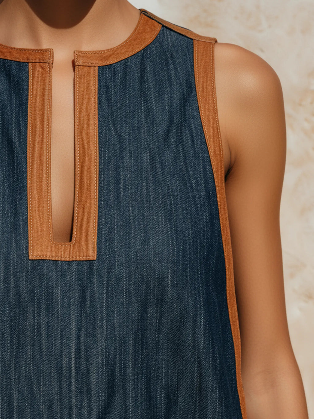 Tencel Denim Contrast Trim Sleeveless Maxi Dress