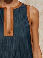 Tencel Denim Contrast Trim Sleeveless Maxi Dress