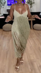 Gold Metallic Fringe Halter Neck Sleeveless Jumpsuit