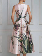 Sleeveless Botanical Print A-Line Midi Dress