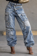Women's Two-Piece Workwear Zipper Casual Jeans