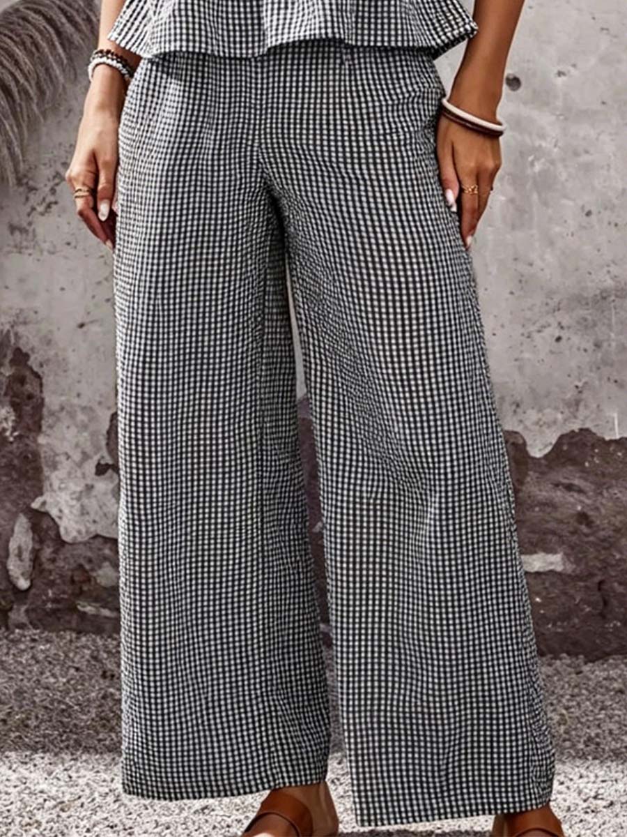 Women's Striped Flowers Art Stylish Cotton Linen Top And Pants Suits