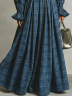 Women's Retro Striped Ruffled Casual Stylish Vacation Art Cotton Maxi Dress