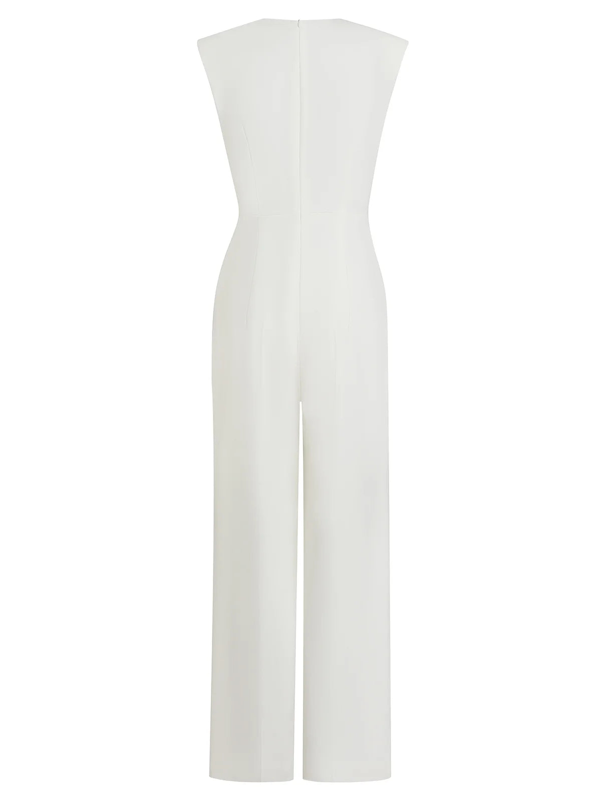 Women White Rhinestone V Neck Cap Sleeve Dressy Jumpsuit