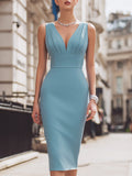 Elegant Sleeveless Plunge Neck Bodycon Midi Dress