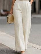 Tweed Cropped Short-Sleeve Jacket & High-Waisted Wide-Leg Pants Two-Piece Set
