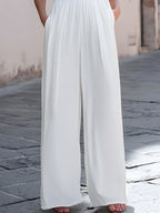 Pleated Wide-Leg Camisole Jumpsuit With Decorative Chest Trim