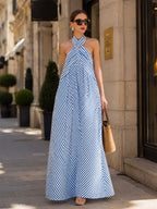 Nautical Stripe Halter Neck Maxi Dress