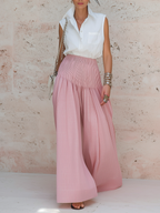 High-Waist Pleated Wide-Leg Pants & Sleeveless Shirt Co-Ord Set