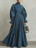 Women's Retro Striped Ruffled Casual Stylish Vacation Art Cotton Maxi Dress
