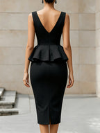 Elegant Sleeveless Peplum Midi Dress