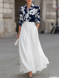 Floral Print Button-Down & High-Waisted Maxi Skirt Set