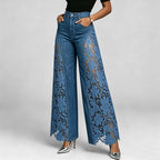 Dark Blue Lace Insert Wide Leg Jeans