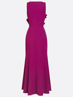Purple 3D Floral Classic Crew Neck Sleeveless Mermaid Floor-length Gown Dress