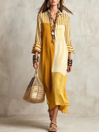 Women's Striped Spliced 3/4 Sleeves dress