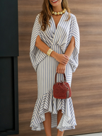 Stylish Striped Elegant Shirt And Skirt Two-piece Set