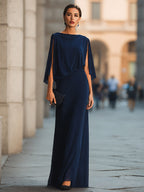 Cape Overlay Draped Maxi Dress