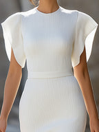 White Pleated Cap-Sleeve Midi Dress