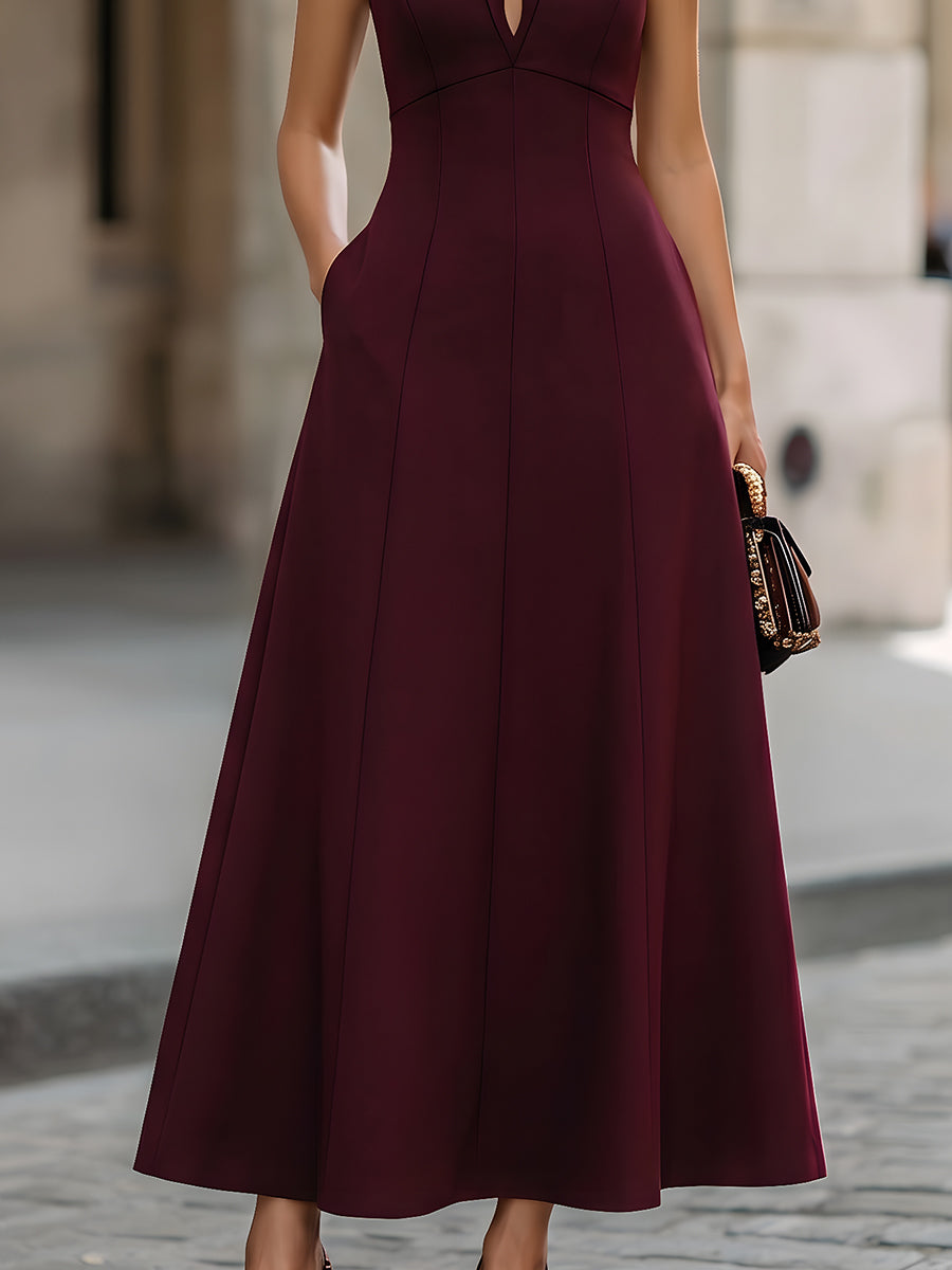 Sophisticated Sleeveless Burgundy Maxi Dress