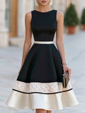 Sleeveless A-Line Contrast Lace Hem Midi Dress