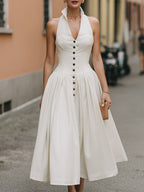 Halter Neck Button-Front Midi Dress