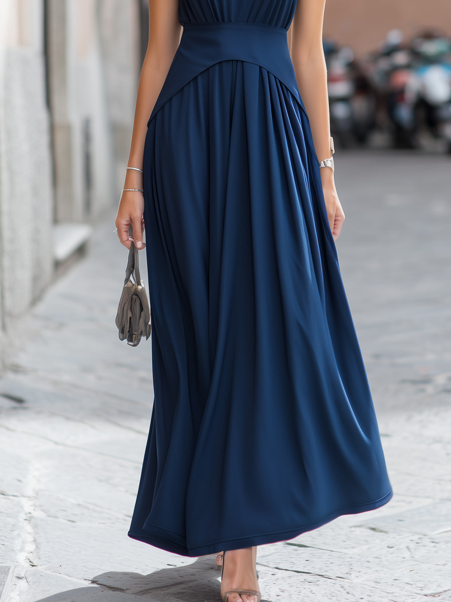 Sleeveless A-Line Maxi Dress With Draped Waist