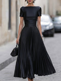Short-Sleeve Pleated Maxi Dress