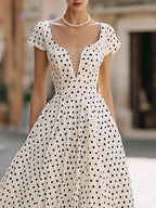 Vintage-Inspired Polka Dot Fit-and-Flare Midi Dress