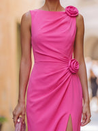 Sleeveless Asymmetrical Floral Accent Evening Gown
