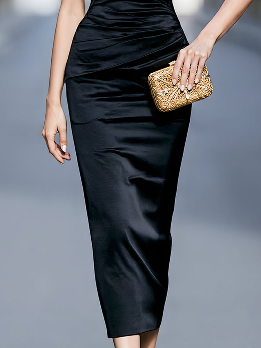 Sleeveless Ruched Evening Sheath Dress